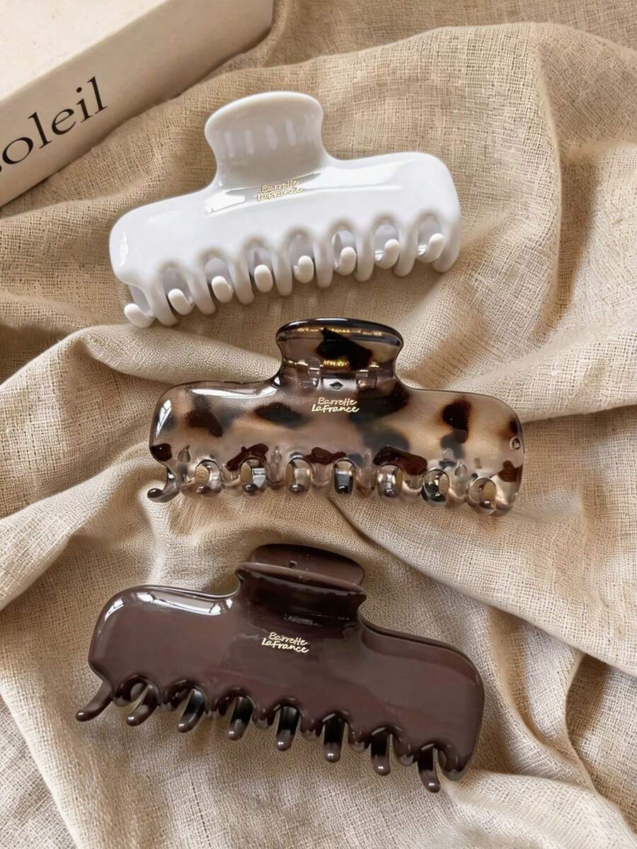 3件/1件 女款 11.5cm/4.53in 白色棕色玳瑁豹紋方形輕量塑膠髮夾,時尚百搭高級優雅極簡風純色髮飾,適用日常、休閒、派對、海灘、度假、馬尾、盤髮、洗臉、沐浴、化妝、穿搭,髮夾(字母為單面且無意義) - 彩色 - 查看 1