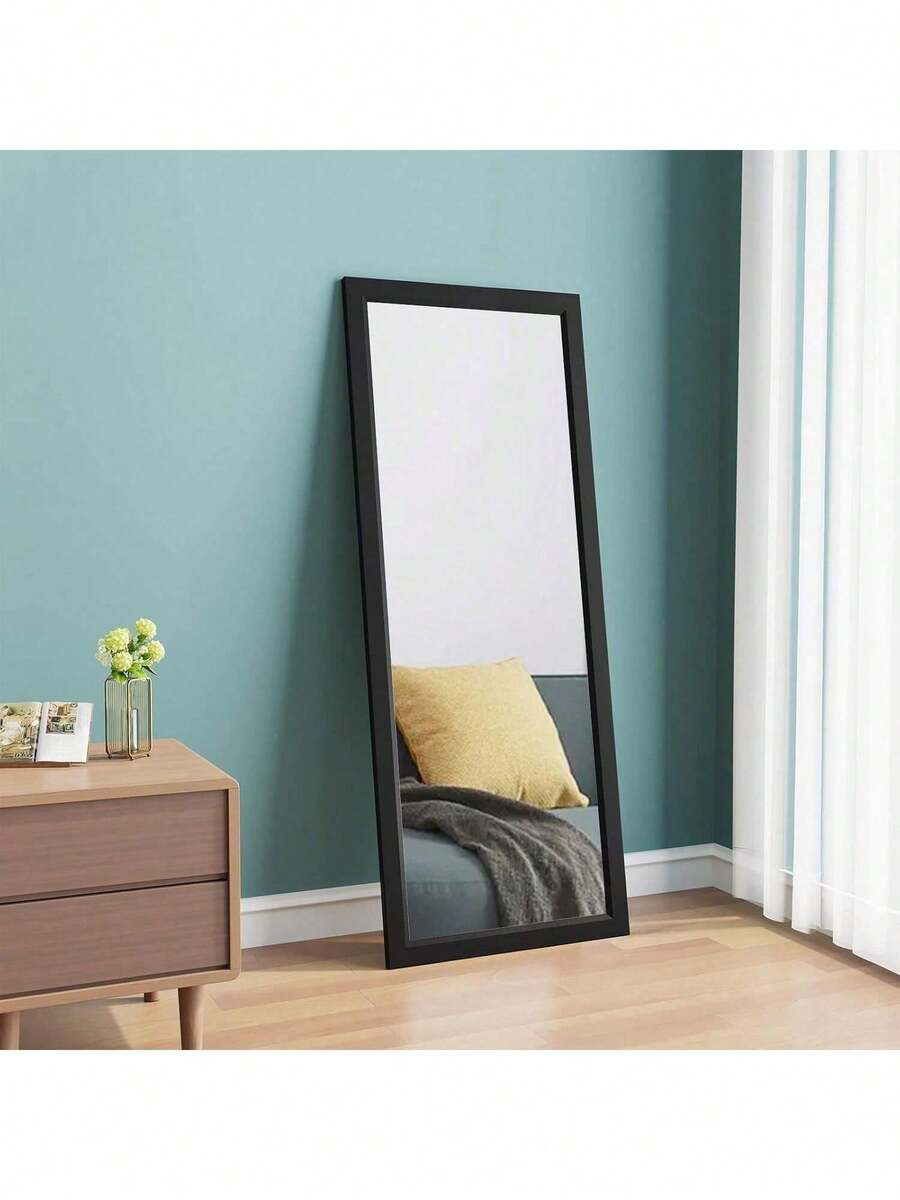 EDIMENS Full-Length Mirror, 160 X 50 Cm, Curved Standing Mirror, Aluminum Alloy Frame, Tempered Glass, For Bedroom, Living Room, Wardrobe - 110x40cm-Schwarz - 查看 1
