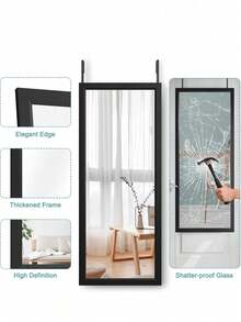EDIMENS Full-Length Mirror, 160 X 50 Cm, Curved Standing Mirror, Aluminum Alloy Frame, Tempered Glass, For Bedroom, Living Room, Wardrobe - 110x40cm-Schwarz - 查看 5