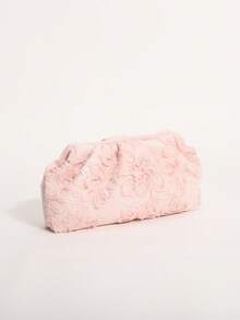 SCULPTEDSTYLE BAGS 1件裝 粉色柔軟蕾絲刺繡亮片拼接花卉圖案百褶雲朵手拿包 女款高級質感時尚鏈條斜挎包（隨機花卉圖案） - 淺粉色 - 查看 6