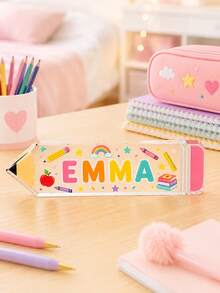 Customized Pencil-Shaped Acrylic Block, Printed With Name, Personalized Back-To-School Gift, Student Exclusive Desk Decor, Transparent Acrylic Nameplate, Classroom Supplies Decoration - Multicolor - View 6