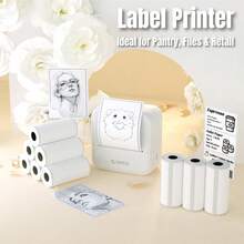 ORICO Desktop Label Printer, Mini Photo Printer, Portable Thermal Label Machine, Includes: 1-6 Rolls White Continuous Stickers/3 Rolls Color Continuous Stickers/3 Rolls White Label Stickers, Bluetooth Connection To Phone, Uses Thermal Paper Inkless Printing, Simple And Fast Operation, Suitable For School, Home, Office, Storage, Party Gifts. - Multicolor - View 6