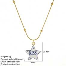 1pc Stainless Steel Chain Star Pendant Necklace LOVE Letter Oil Drop Exquisite Pendant Necklace Women's Fashion Jewelry Versatile Accessory - Multicolor - View 18