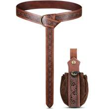 2 piezas Conjunto de cuero vintage en relieve Cinturón de cuero con bolsa de monedas con cordón Accesorios de disfraz renacentista - A - Ver 7