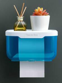 Soporte para pañuelos a prueba de agua montado en la pared con cajón, adecuado para el baño, dispensador de papel higiénico autoadhesivo, caja de pañuelos multifunción con estante de almacenamiento superior, para el hogar y el baño, accesorio comercial, accesorio de limpieza del hogar - Multicolor - Ver 20