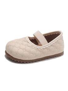1 Pair Girls' Diamond Quilted Embroidered Mary Jane Shoes, Soft Sole Anti-Slip Princess Leather Shoes - Beige - View 7