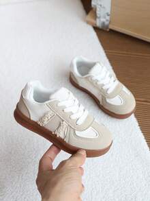 1 Pair Unisex Kids Vintage Patchwork German Training Shoes, Spring/Autumn New Casual Anti-Slip Sports Sneakers - Beige - View 3