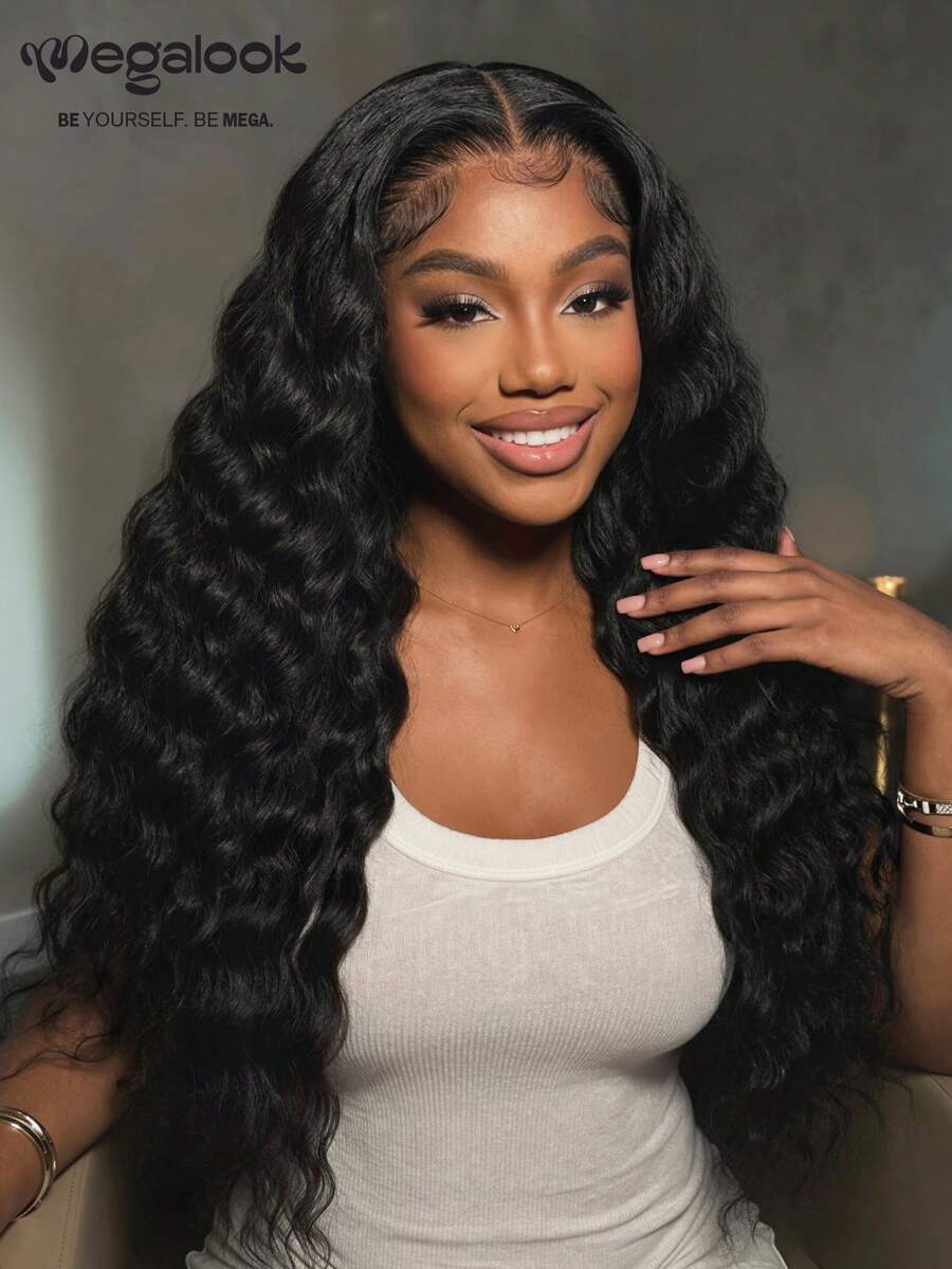 MEGALOOK 13x6 Glueless Lace Wigs Natural Color Natural Curly 100% Human Hair Breathable Cap With Drawstring Pre-Cut Lace Ear-To-Ear Shape Pre Bleached With Tiny Knots Bohemian Curls Free Part For Women - SNatural - View 1