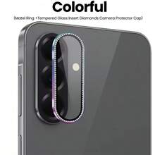 1件 適用於 Galaxy A56/A36/A26 水鑽金屬一體式鏡頭保護膜 鋼化玻璃相機保護膜 彩色/銀色/黑色/粉色/紫色/藍色/金色 鏡頭保護膜 防摔防刮 - 彩色 - 查看 4