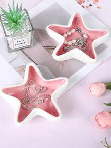 1 khay đựng trang sức bằng gốm hình vỏ sò, sao biển và ốc biển, bát lưu trữ sáng tạo màu hồng - 1PC - Xem 5