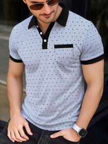 Men's Summer Fashion Versatile Fine Dotted Print Pocket Polo Shirt - Multicolor - View 1