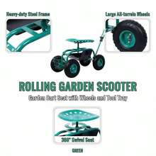 [Free Shipping] Rolling Garden Scooter Garden Cart Seat With Wheels And Tool Tray, 360 Swivel Seat,Green-XY187496 - Multicolor - View 3