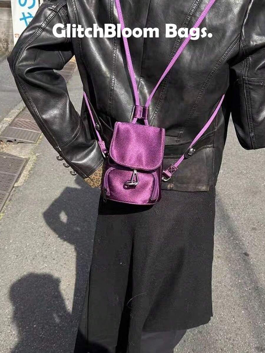 Korean 2026 Drawstring Mini Backpack, Crossbody, Dual-Use, Zipper Closure (No Accessories Included) - Purple - View 1