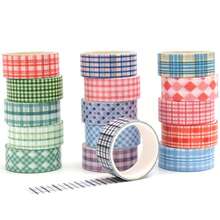 Set Pita Washi Kotak-kotak Warna-warni 16 Gulungan Pita Perekat Dekoratif Kotak-kotak Dasar untuk Seni, Kerajinan DIY, Jurnal, Perencana, Scrapbook, Pembungkus - Pita Washi - View 10