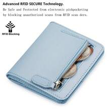 Women's Small Slim Leather Wallet With RFID Protection, Compact Bifold Mini Purse With Clear ID Window - C:Hand Graining Leather-blue - View 4