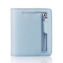 Women's Small Slim Leather Wallet With RFID Protection, Compact Bifold Mini Purse With Clear ID Window - C:Hand Graining Leather-blue - View 7