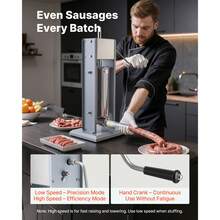 Embutidora Manual de Salchichas Capacidad de 5 L, Embutidora Vertical de Mesa de Acero Inoxidable con 5 Tubos de Relleno para Churros Salchichas para Hogar, Cocina, Restaurante, Supermercado - 5 litros - Ver 2