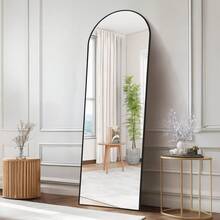EDIMENS Full-Length Mirror, 160 X 50 Cm, Curved Standing Mirror, Aluminum Alloy Frame, Tempered Glass, For Bedroom, Living Room, Wardrobe - 160x50cm-Schwarz - 查看 10