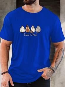 Men's Chick Or Treat Pattern Summer Casual Crew Neck Short Sleeve T-Shirt - 白色 - 查看 10