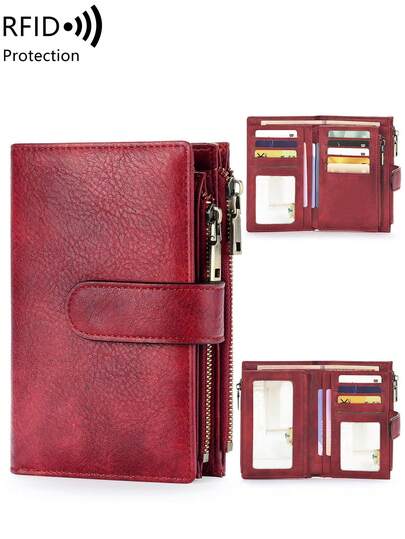 MIYIN Fashionable Vintage Women's Short Wallet, Daily Multi-Function Large Capacity Trifold Credit Card Holder, RFID Blocking Wallet, Can Store Credit Cards/ID Cards/Coins/Cash/Receipts/Photos, Women's Double Zipper Pocket Clutch, Gift, Birthday Gift, Anniversary Gift