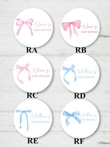 UNICCUT Personalized Coquette Pink Bow Water Bottle Labels, Pink And Blue Bow Labels, Birthday Baptism Welcome Party Decorations, Soft Pastel Ribbon Decor - Multicolor - View 4