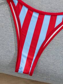Women's Spring/Summer New Colorful Stripe Printed Flat Chest Spaghetti Strap Bikini 2 Pieces Set Vacation Beach - Multicolor - View 6