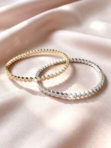 1件小眾設計奢華蜂巢女款手鐲，銅鍍金立方氧化鋯鑲嵌六角波浪手鍊，通勤成熟風百搭飾品，適合日常通勤、約會、生日、母親節禮物 - 玫瑰金色 - 查看 7