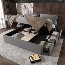 سرير مبطن، 180*200، سرير هيدروليكي، ثلاثة أدراج، صندوق سرير للتخزين، إطار شرائح مع لوح رأسي - رمادي - مشاهدة 4