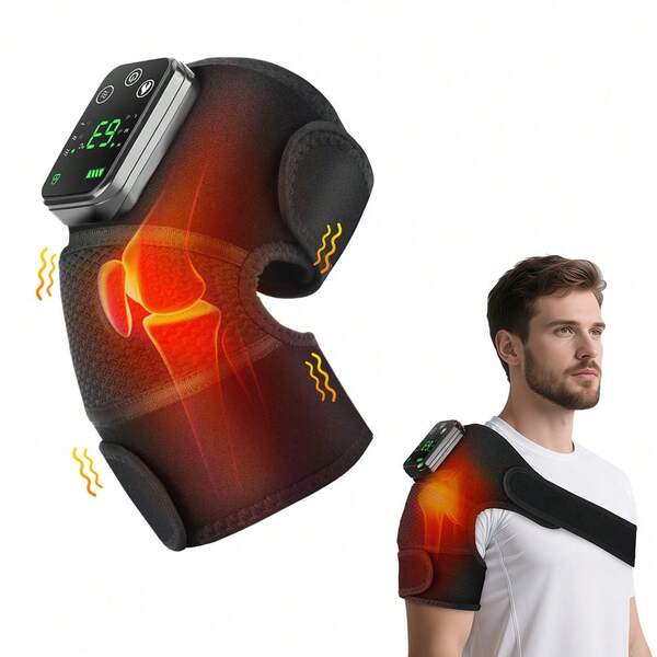 Hailicare Heated Vibration Knee Massager 3-In-1 Knee Pad Shoulder Pad And Elbow Pad Multifunctional Heating Massage Brace Relieve Fatigue Hot Compress Treating Pain Relieving USB Charging