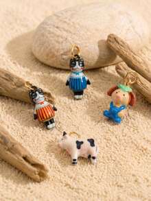 1pc Exquisite Cartoon Style 14k Gold Plated Copper Anthropomorphic Cute Animal Pendant, Women's DIY Daily Bracelet Necklace Keychain Pendant Decoration - Multicolor - View 3
