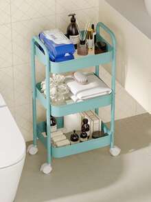 1pc 3-Tier Metal Rolling Storage Cart, Multi-Functional Mobile Utility Trolley With Wheels And Handle, Large Capacity Storage Rack, Suitable For Kitchen, Bathroom, Living Room, Bedroom And Office - Multicolor - View 3