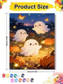 Pintura por números DIY en lienzo con calabazas y fantasmas lindos de Halloween, decoración para el hogar para adultos, regalo festivo hecho a mano - Conjuntos - Ver 9