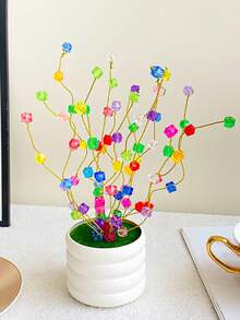 1PC Fashionable Multi-Color Faux Crystal Artificial Flower Small Potted Plant, Fashionable Beaded Artificial Flower Creative Artificial Plant Suitable For Wedding Events, Home And Office Desktop Decoration Ornament - Multicolor - View 8