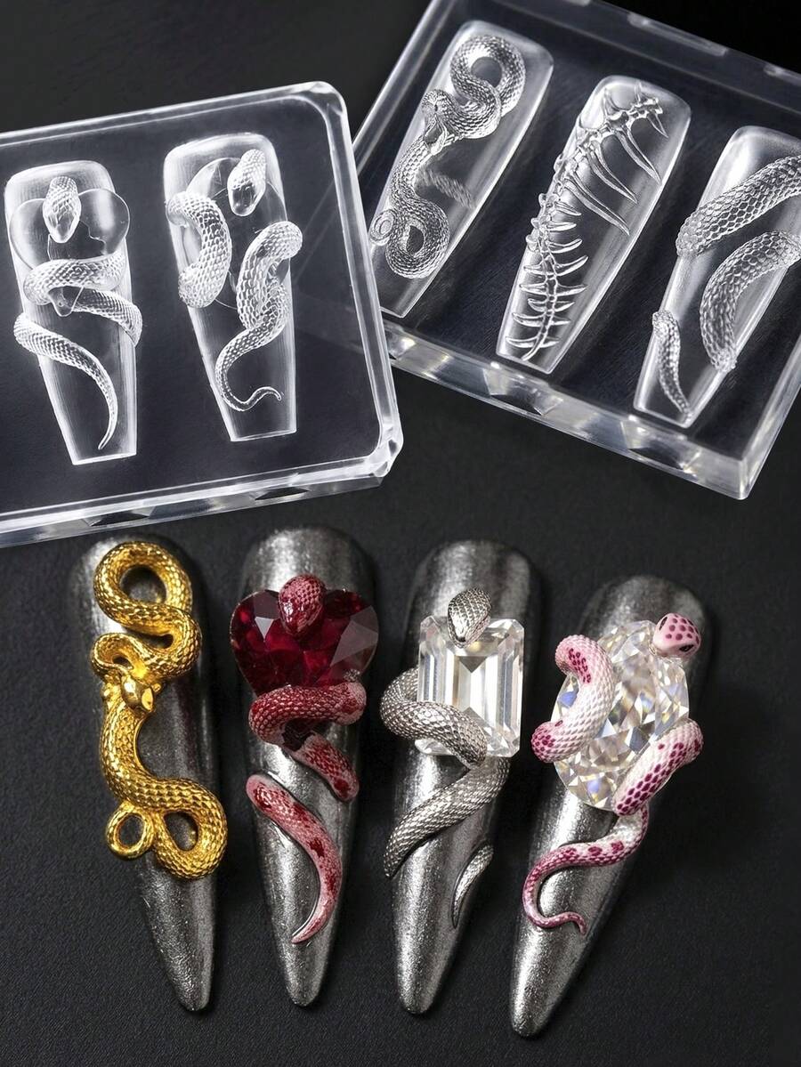 Beautizon Nailartlab 3D Coiled Serpent Silicone Nail Art Mold Dark Gothic Snake-Bone Relief Mold Nail Art Embellishments Serpent Sculpting Template And Nail Art Accessories Tools - Multicolor - View 1