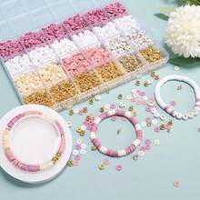 5760pcs Rose Pink & White Polymer Clay Beads, Small Perforated Clay Beads, DIY Friendship Bracelet Making, Creative Holiday Gift - Multicolor - View 5