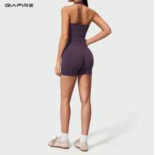 2026新款 GIAFIRE 女款緊身裸感瑜伽背心 快乾高腰提臀收腹皮拉提跑步健身短褲 戶外休閒舒適性感高彈力兩件套運動套裝 - 紫色 - 查看 4