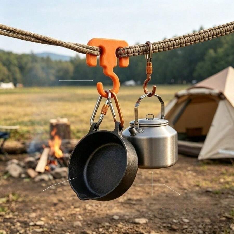 Juego de 2 ganchos de cuerda para camping, ganchos multifuncionales para equipo de exterior, diseñados para asegurar artículos esenciales durante camping, senderismo y viajes en caravana - Multicolor - Ver 1