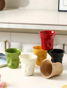 1pc Ins Style Pleated Twisted Ceramic Mug, Niche Coffee Cup For Home Afternoon Tea Milk Tea, Minimalist Solid Color Water Cup, Creative Textured Design Cup, Versatile Drinking Cup, Couple/Best Friend Matching Gift, Home/Office Breakfast Beverage Cup, Photo-Worthy Tableware, Multi-Color Options, Versatile Home Decor Gift - Multicolor - View 6