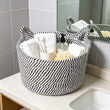1pc/3pcs Handmade Woven Cat Design Rope Storage Basket, Cat Ear Decor Woven Desktop Storage Basket, Suitable For Living Room, Bedroom, Desktop, Bedside, Bathroom, Dorm, Home Atmosphere Decor, Modern Bohemian Rope Hanging Basket, Natural Mixed Rattan Decor, Perfect For Back To School Season - Black and White - View 2