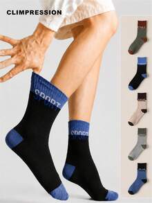 CLIMPRESSION Men's Mid-Calf Sports Socks 5 Pairs, Breathable Cushioned Athletic Socks With SPORT Lettering On Cuff, Running Training Daily Fitness Socks - Black - View 12