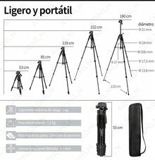 Trípode De Cámara De Aluminio De 180, Tripié Para Celular - Negro - Ver 3