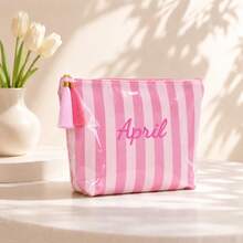 Personalized Striped Makeup Bag With Tassel, Portable Cosmetic Pouch For Travel, Makeup, Toiletries & Daily Beauty Storage, Gift For Girl - Multicolor - View 19
