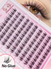 MEM 100Pcs Glueless Self-Adhesive D Curl Manga Cluster Lash Kit, 8-16mm Mixed Length Soft Natural No-Glue DIY Lash Extensions, Ideal For Daily, Wedding, Date & Party Makeup - D - View 1