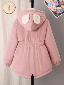 Tween Girls' Casual Corduroy Rabbit Ear Fuzzy Jacket, Autumn/Winter - Pink - View 2