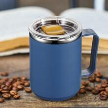 Stainless Steel Coffee Mug With Lid, 15oz/450ml Travel Coffe Cup With Handle, Reusable Metal Drinks Cup, Camping Mug, Ideal Gift - 450ml - View 7