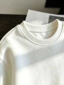 Korean Style Basic Crew Neck Pullover Sweatshirt, Double-Sided Creative Hand-Drawn Print, Slouchy, Versatile Layering Top For Students - White - View 4