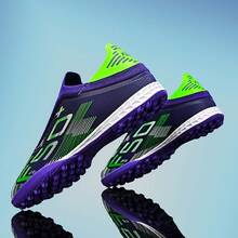 Unisex TF Turf Soccer Cleats, Breathable Lace Up Football Boots Non Slip Rubber Sole Outdoor Training Match Athletic Sneakers For Artificial Grass Pitch - Purple - View 2