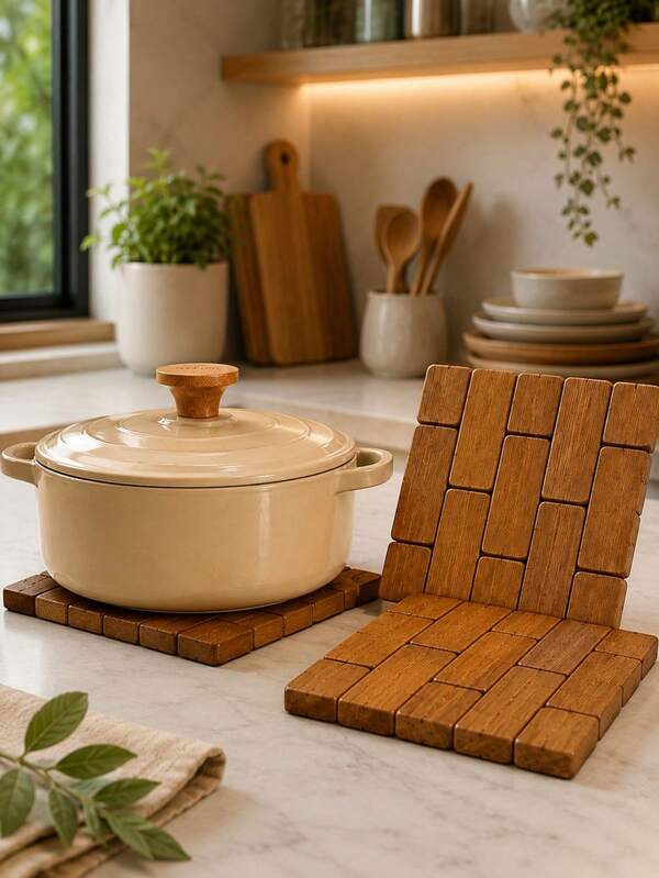 Kit com 2 4 ou 8 Descanso de Panela em Bambu Suporte Térmico para Panelas Travessas Pratos Quentes Base Protetora para Mesa Cozinha Resistente Durável Natural Antiderrapante Decorativo