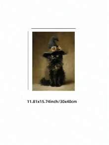 1 Stück rahmenloses Vintage-Wandkunst-Poster mit schwarzer Katze, Hexe, Gothic, Cottagecore, Dark Academia, viktorianischem Halloween-Stil, Muster für Wohnung, Wohnzimmer, Schlafzimmer, Studentenwohnheim, Partygeschenk, Raumdekoration, Wanddrucke, Vintage-Dekoration - rahmenlos - Übersicht 11