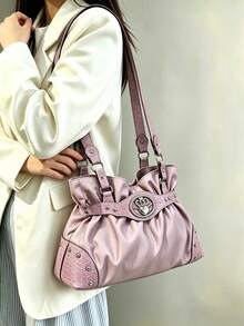 2026 New Pink Pleated Shoulder Bag For Women, Large Capacity, Commuter, Versatile, Lightweight Handbag - Pink - View 2